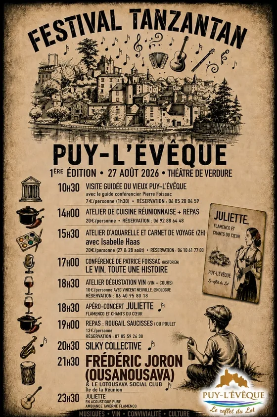 Programme complet du Festival Tanzantan, 1ère édition, Puy-l'Évêque, 27 août 2026 · Théâtre de Verdure